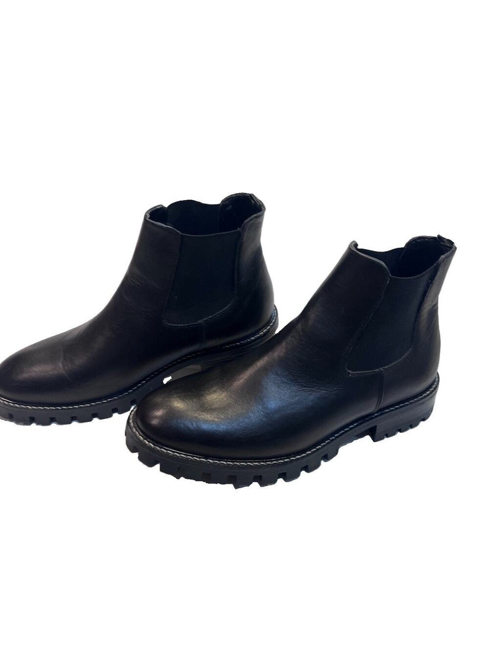 Booties Bata Black Leather Chelsea Chunky Boot Italy Sz 6 Womens City Chic *Read